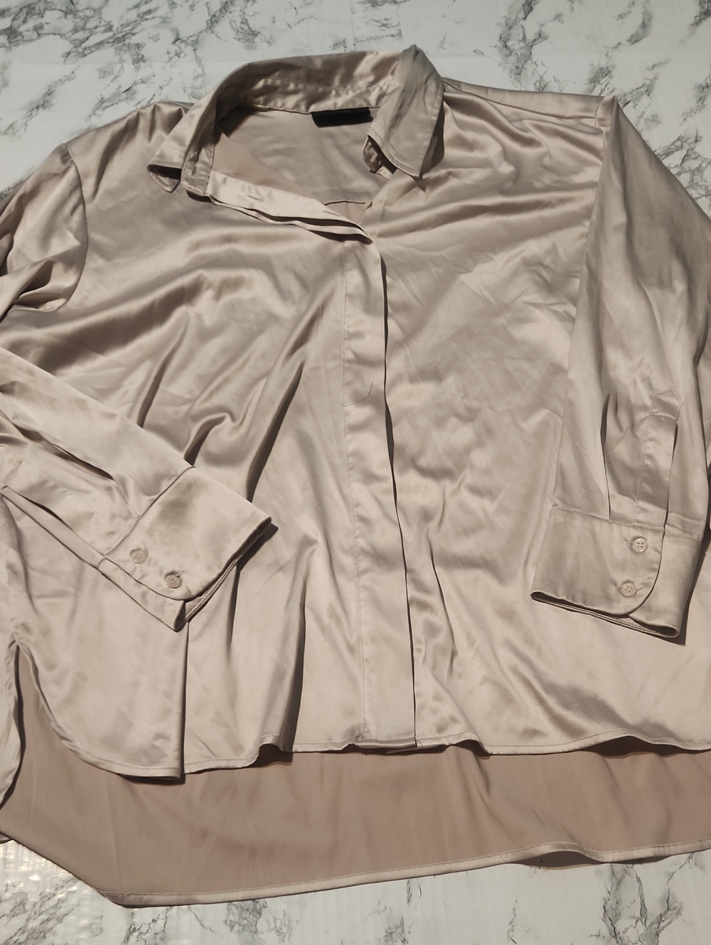 💘 Lane Bryant Silky Beige Button-Up Blouse